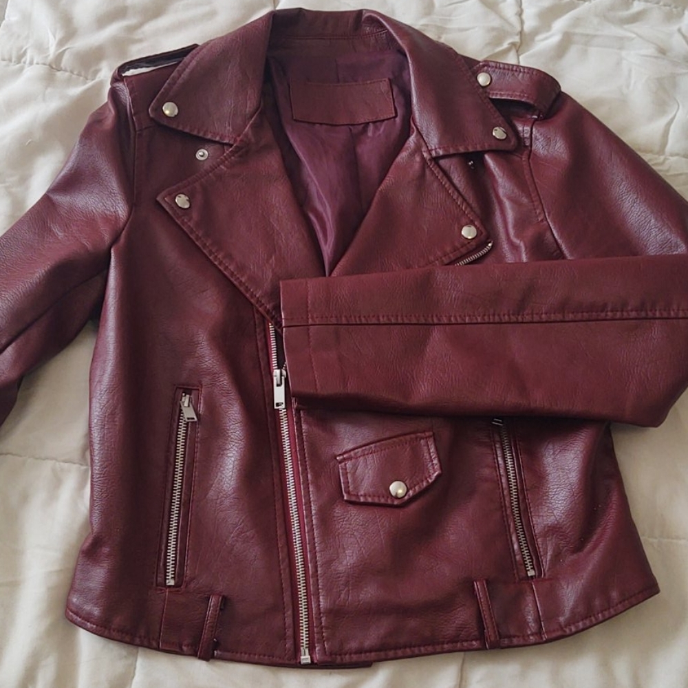 Burgundy motercycle jacket